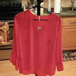 Passport V-Neck Blouse in Vibrant Coral